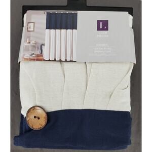 Lush Decor Navy & White Linen Button Shower Curtain, 72″ X 72″ New